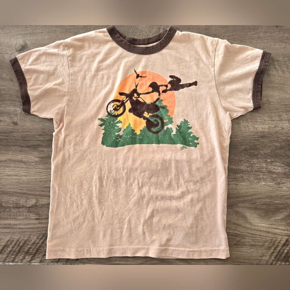 Vintage Y2K Five Crown Boy's Tan Sunset Motocross Ringer T-shirt Sz Medium